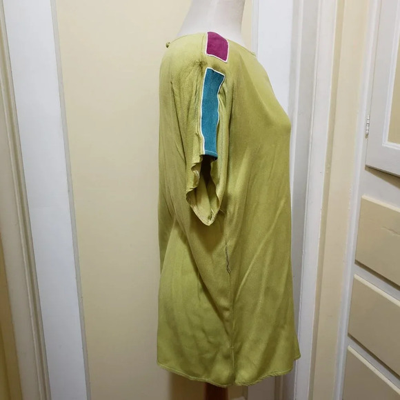 Vintage Wide Shoulder Top by BG Studio Citron w/ Suede Size Large - Picture 3 of 6